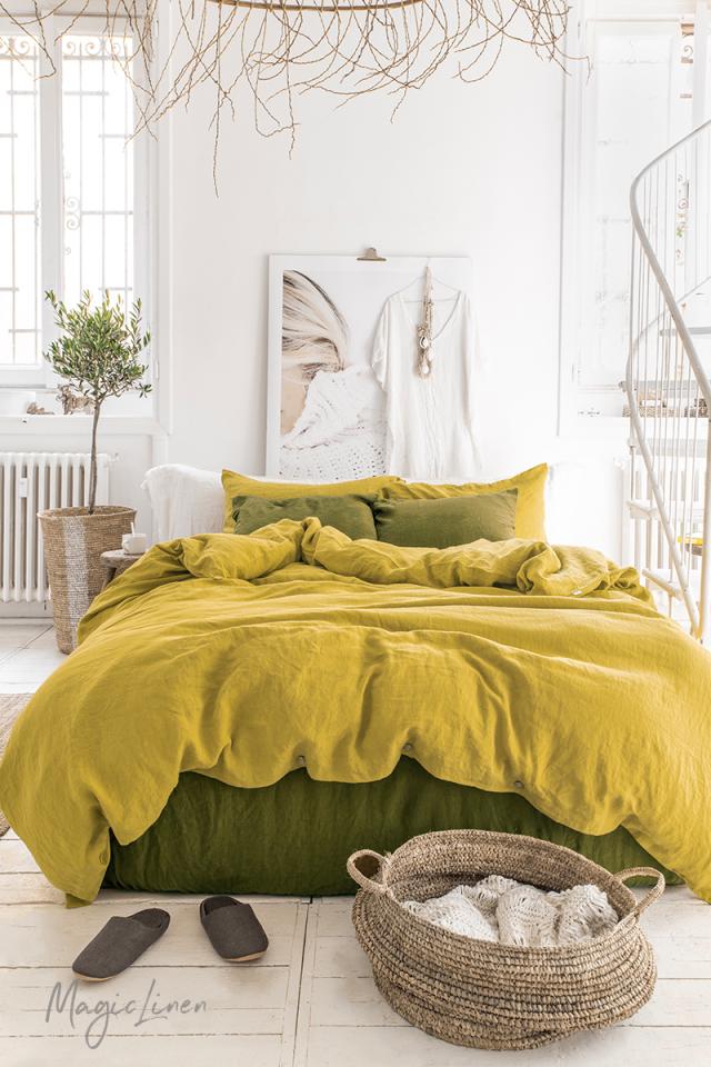 OLIVE GREEN LINEN SHEET SET (4 PCS) - touchGOODS