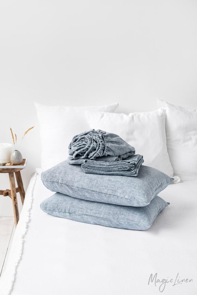 BLUE MELANGE LINEN SHEET SET (4 PCS) - touchGOODS