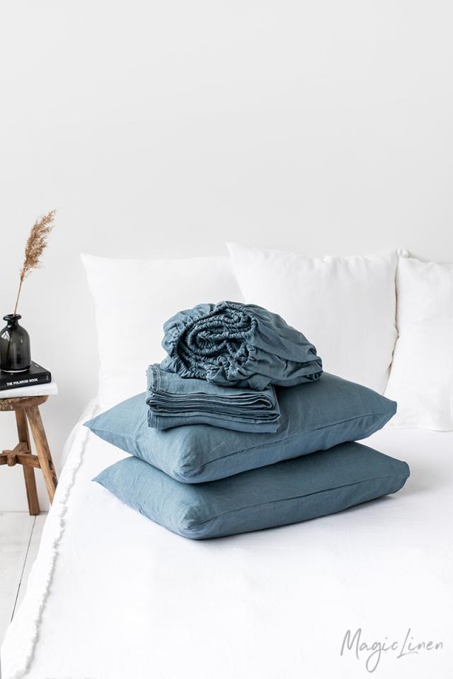 GRAY BLUE LINEN SHEET SET (4 PCS) - touchGOODS