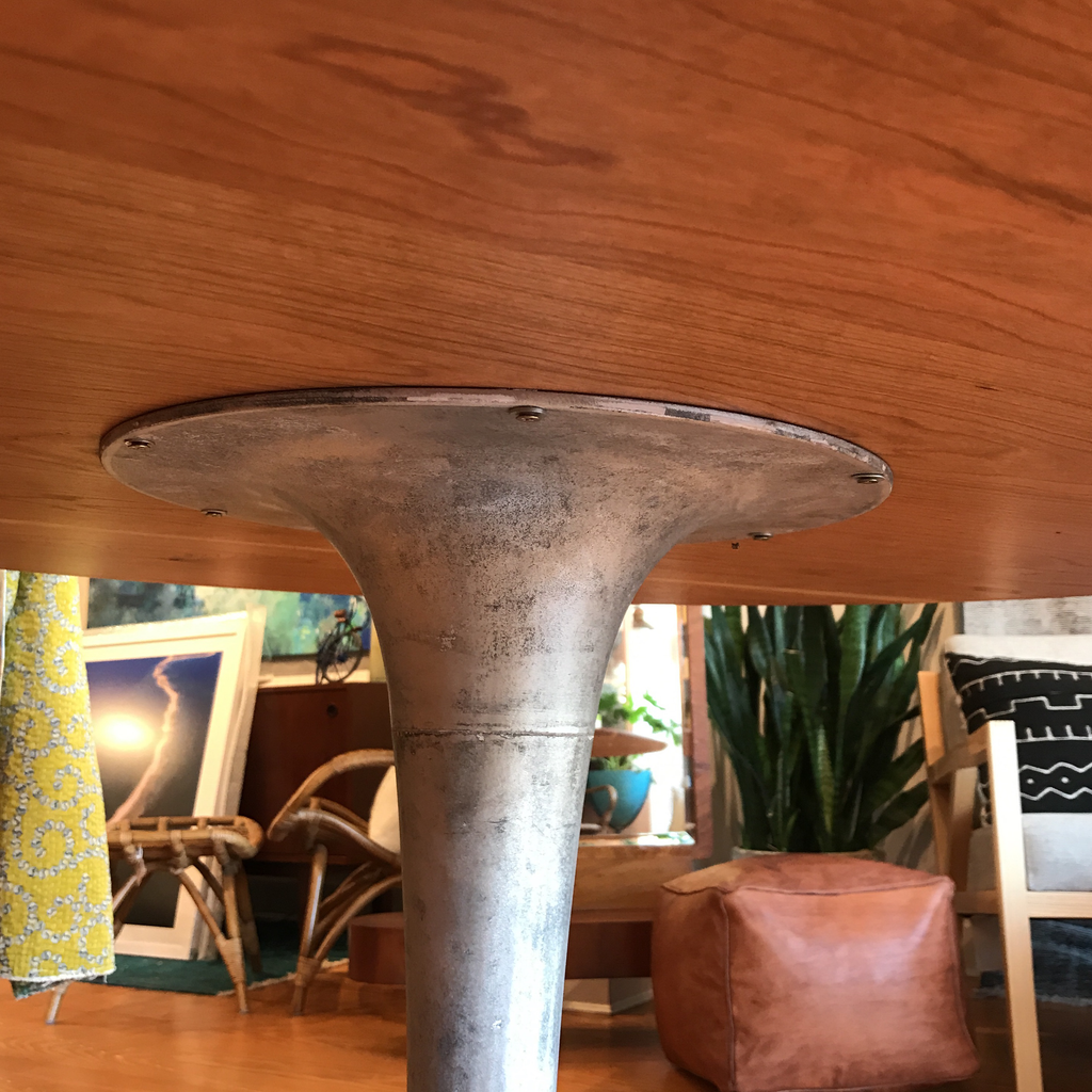 Round Cherry Pedestal Dining Table With Vintage Burke Tulip Base | touchGOODS