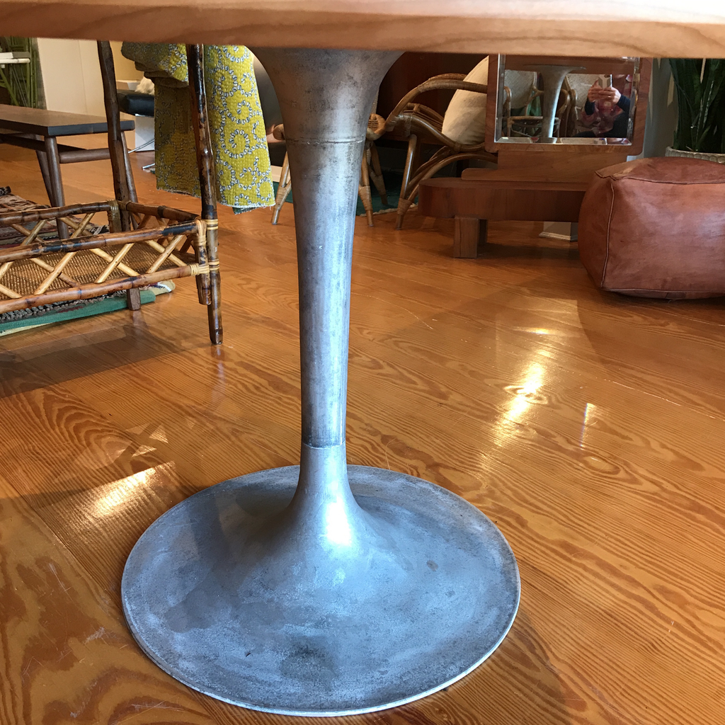 Round Cherry Pedestal Dining Table With Vintage Burke Tulip Base | touchGOODS