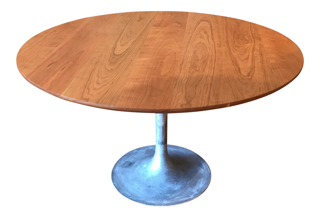 Round Cherry Pedestal Dining Table With Vintage Burke Tulip Base | touchGOODS