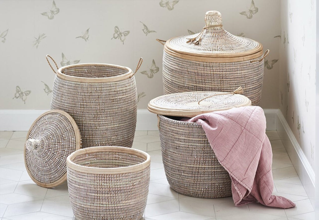 Small Reeds Basket with Lid and Handles - touchGOODS