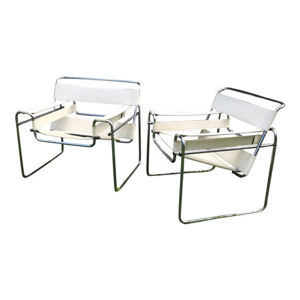 Vintage Mid-Century Modern Wassily Chrome & Leather Chairs - A Pair | touchGOODS