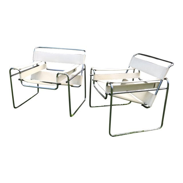 Vintage Mid-Century Modern Wassily Chrome & Leather Chairs - A Pair | touchGOODS
